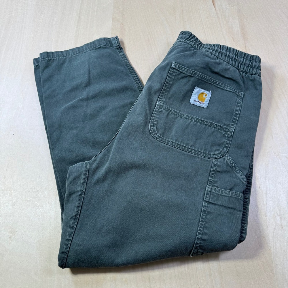 Carhartt WIP Olive Green Relaxed‎ Fit Carpenter Pants Elastic Waist Men's